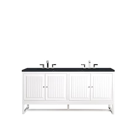 James Martin Vanities Athens 72in Double Vanity, Glossy White w/ 3 CM Charcoal Soapstone Quartz Top E645-V72-GW-3CSP